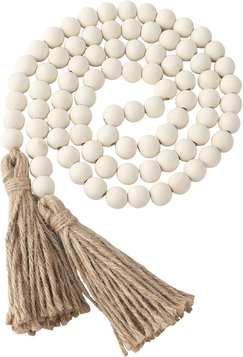 58 Inch Wooden Bead Garland with Tassel Boho Farmhouse Decor