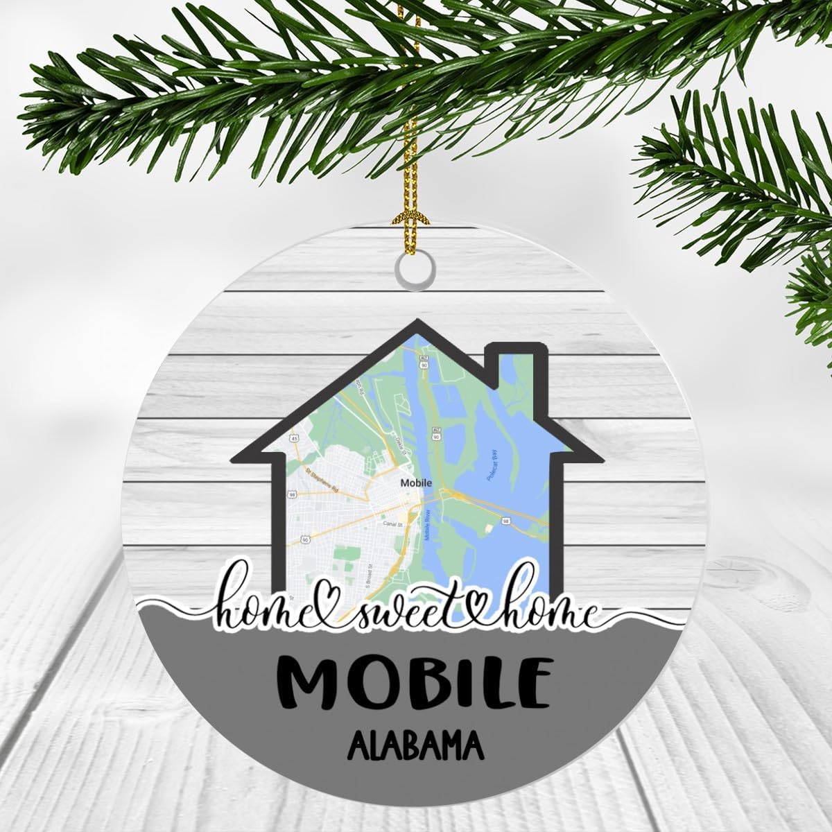 Home Sweet Home Mobile AL Ornament 2024 - 3Inch Plastic City Map