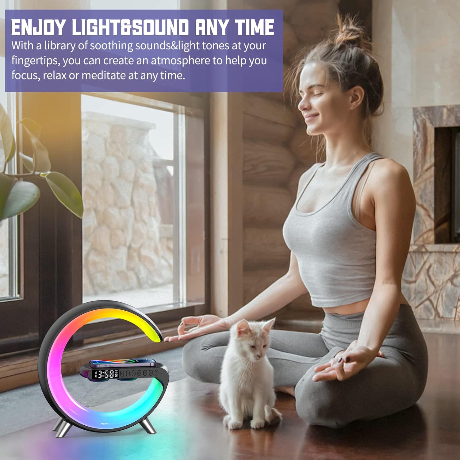 LED Wireless Charger Ambience Light with Bluetooth Audio Clock