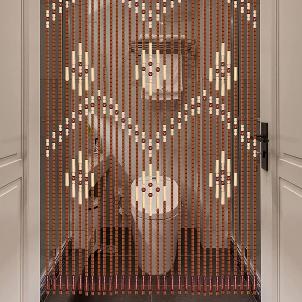 ZHOUXIAO Natural Wood Beaded Curtain 32 Strands 90x175cm