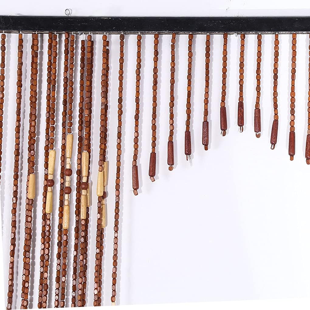 ZHOUXIAO Natural Wood Beaded Curtain 32 Strands 90x175cm