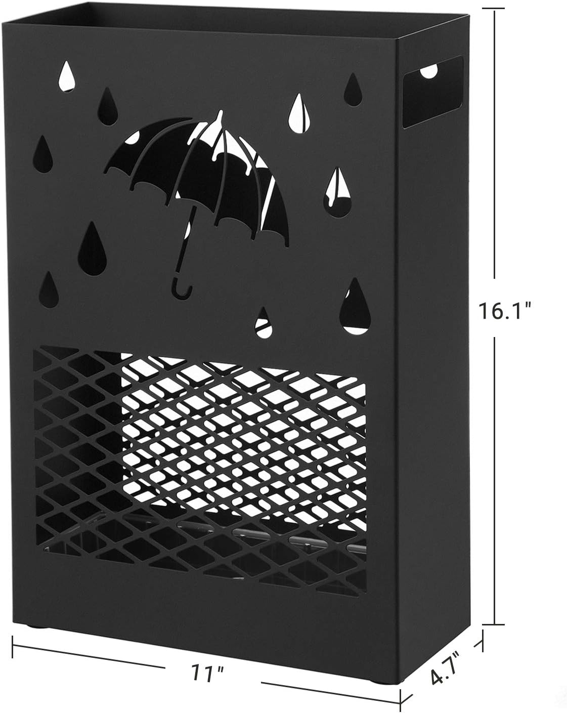 SONGMICS Metal Umbrella Stand with Drip Tray and 4 Hooks