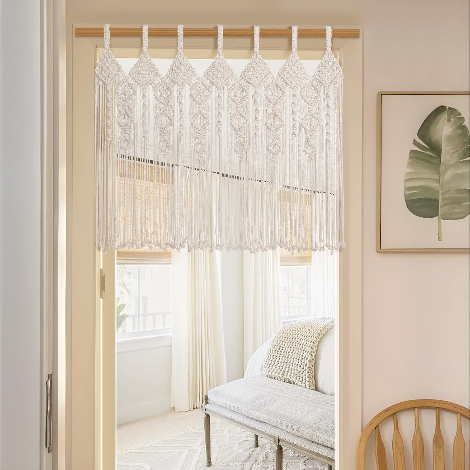 Boho Valance Macrame Curtains 31 W x 39 L