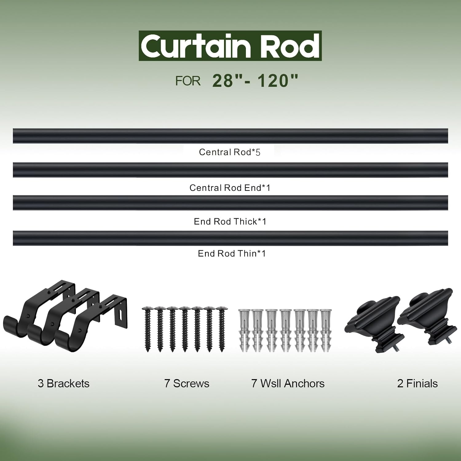 BRIOFOX Heavy Duty Black Curtain Rods 1 Inch Diameter