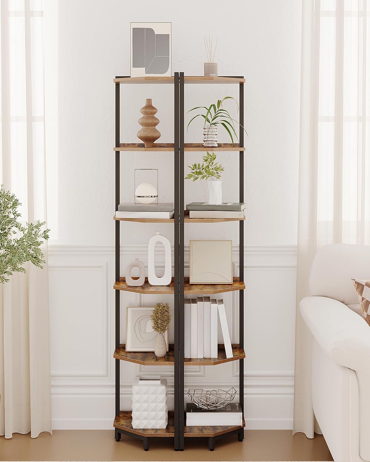 6-Tier Corner Shelf Stand with Metal Frame