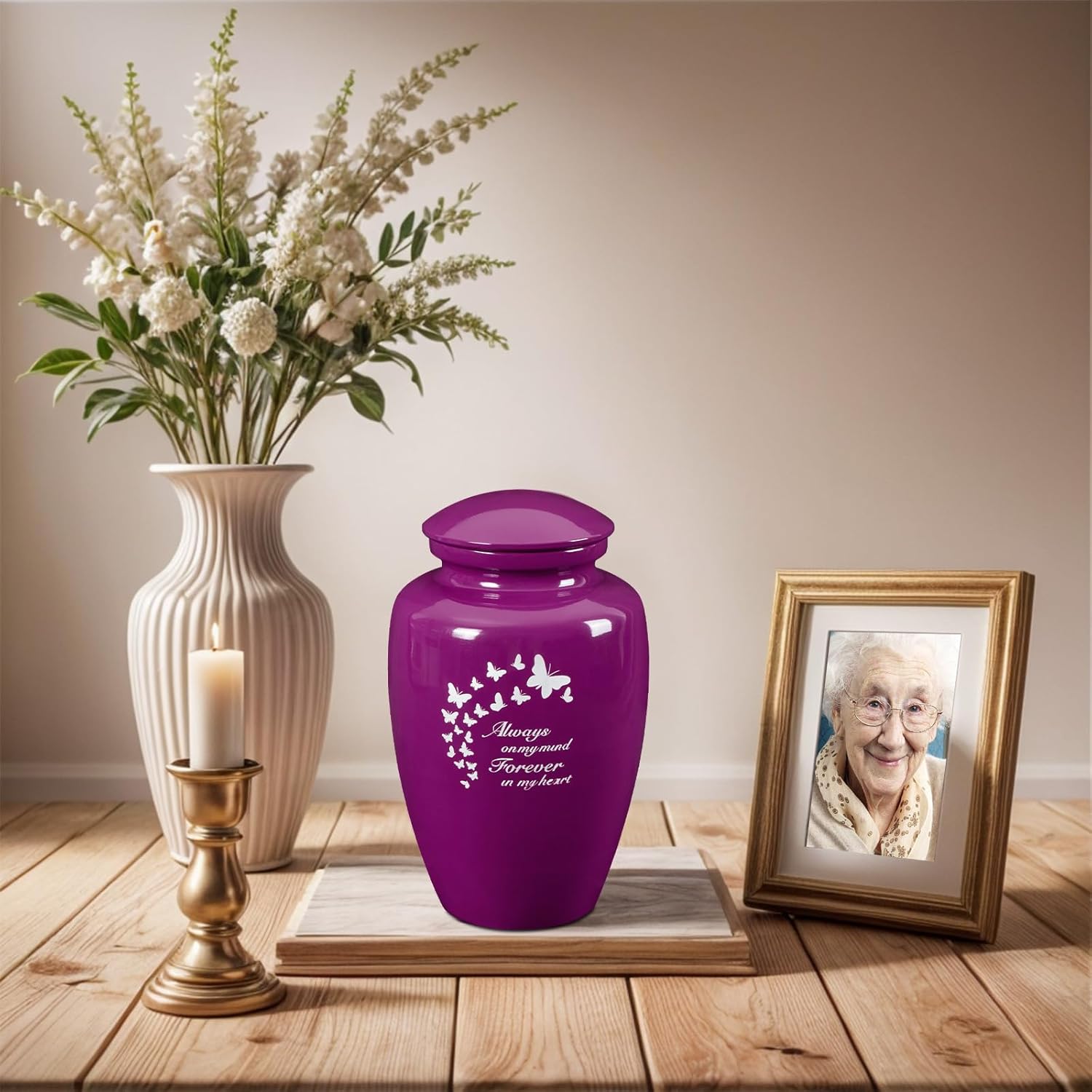 Purple Butterfly Urn for Ashes 10 Inch Height