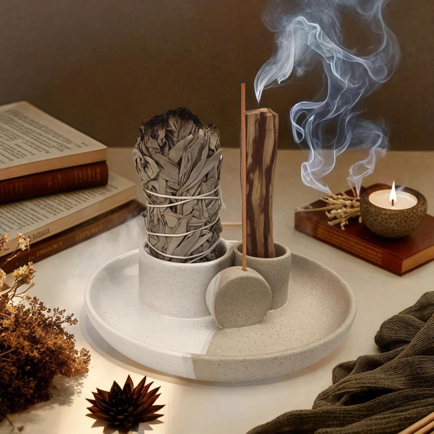 4 In 1 Incense Holder Ceramic for Yoga and Meditation