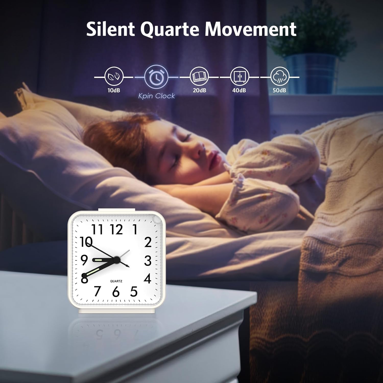 Oqimax Silent Alarm Clock with Night Light and Large Display