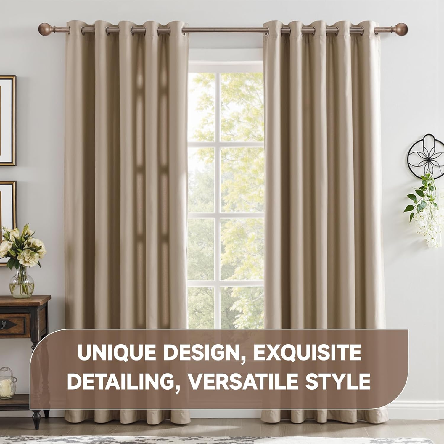 BRIOFOX Imitation Walnut Wood Curtain Rods 72-144 Inch