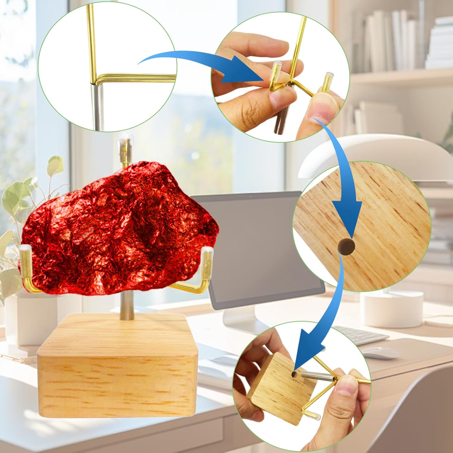 4 Pcs Adjustable Rock Display Stand with Wooden Base