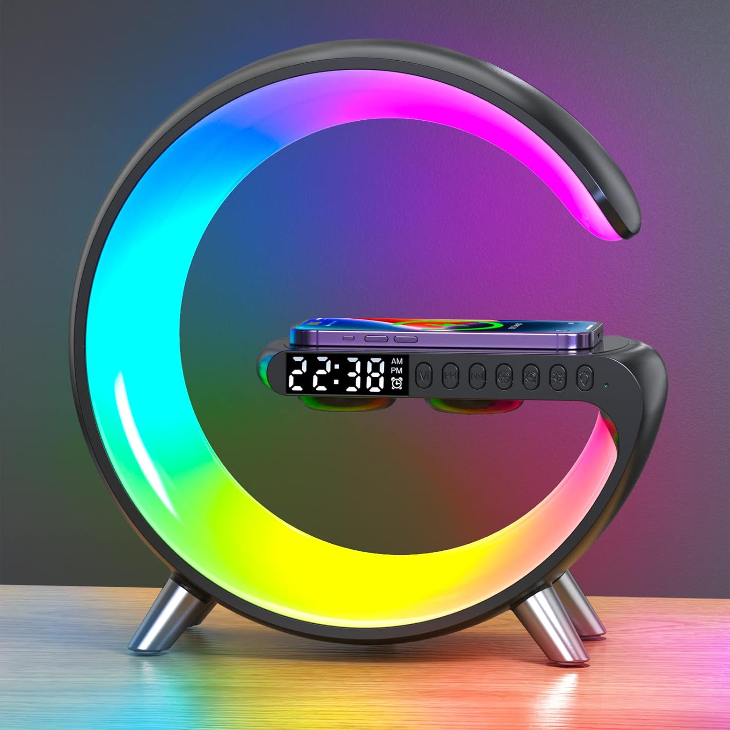 LED Wireless Charger Ambience Light with Bluetooth Audio Clock