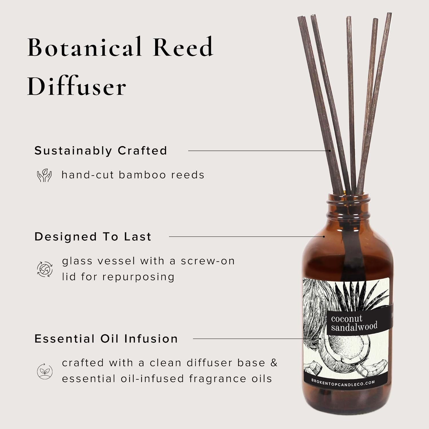 Broken Top Natural Reed Diffuser Set Coconut Sandalwood