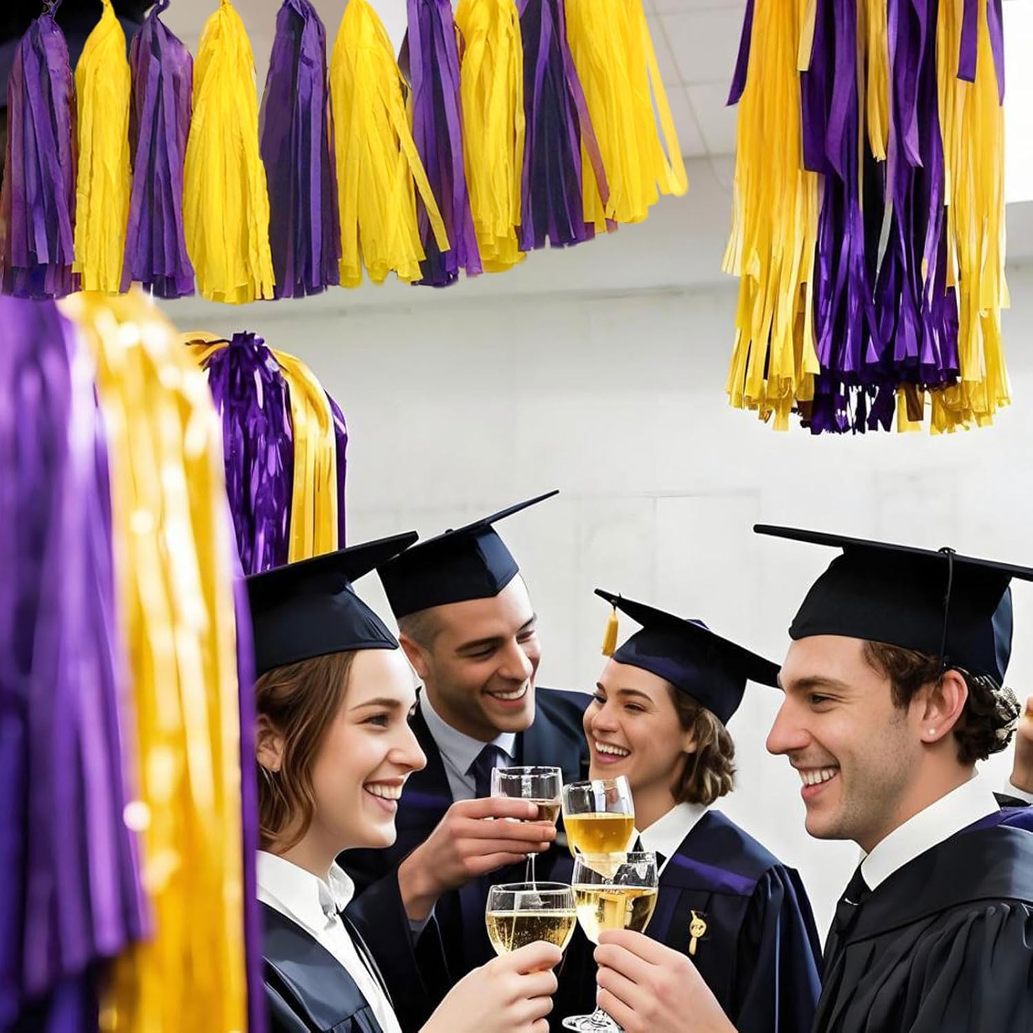 Purple Yellow Paper Tassel 20 Pack for Party Decor