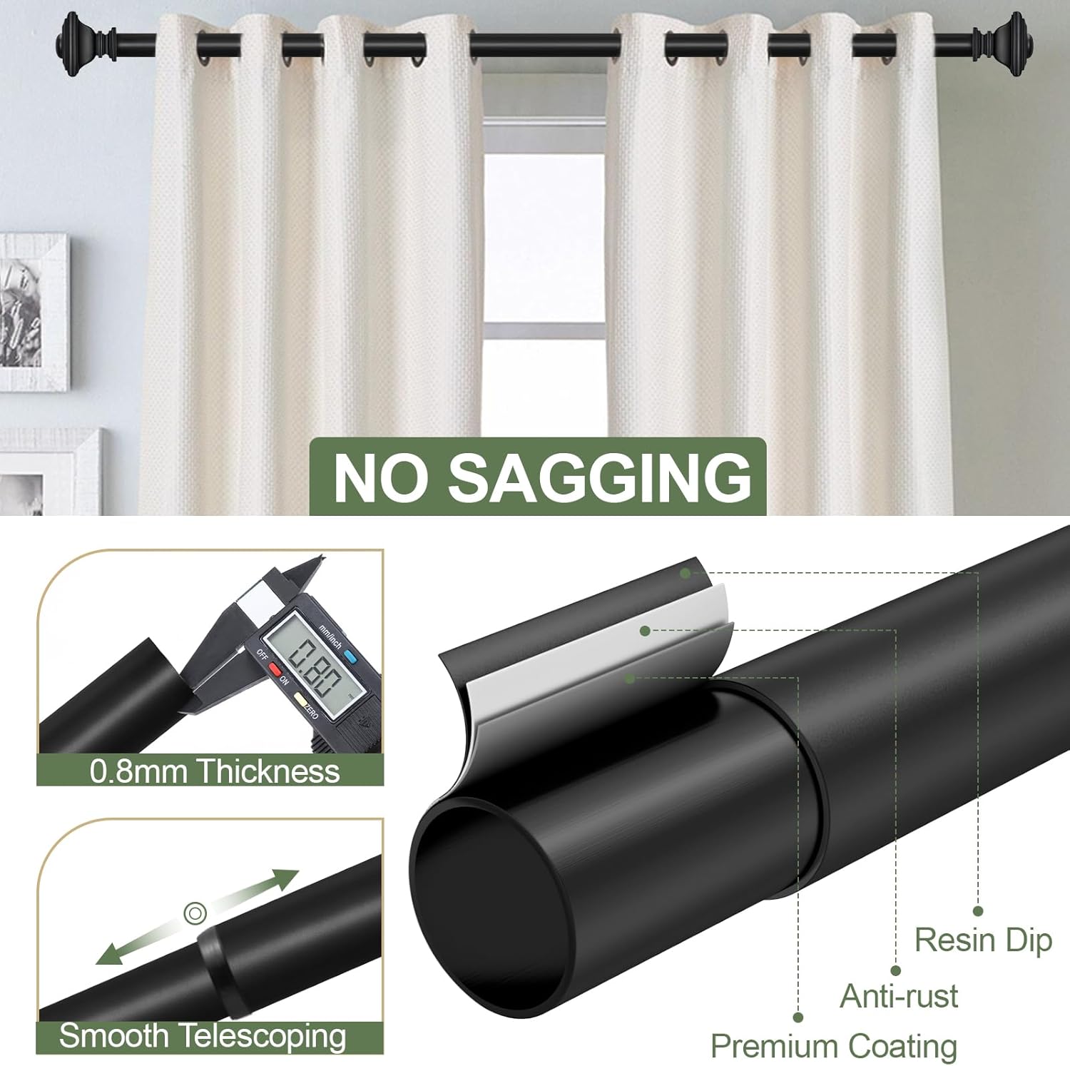 BRIOFOX Heavy Duty Black Curtain Rods 1 Inch Diameter