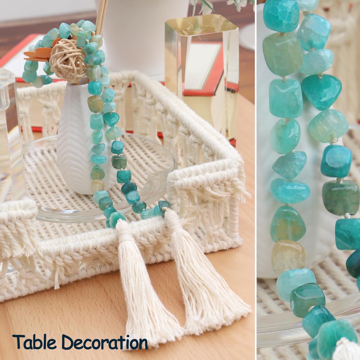 Lumiti Agate Stone Garland with Tassel 30inch Farmhouse Decor