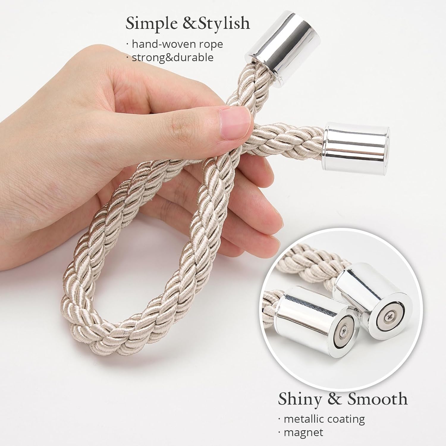 NICEEC 2 Pack Magnetic Curtain Tiebacks Modern Beige Design