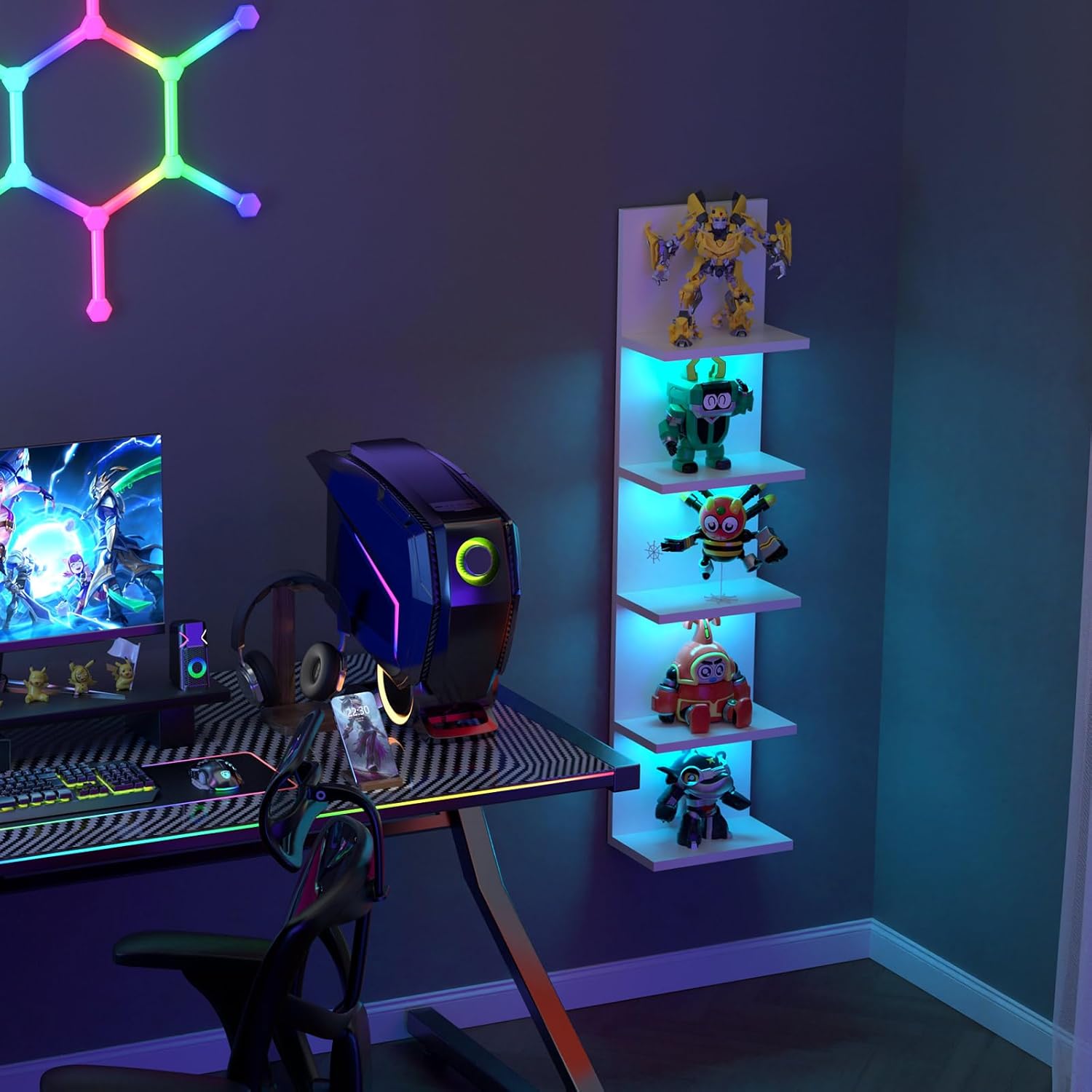 VIWODS 5-Tier Floating Wall Shelf with RGB Light White