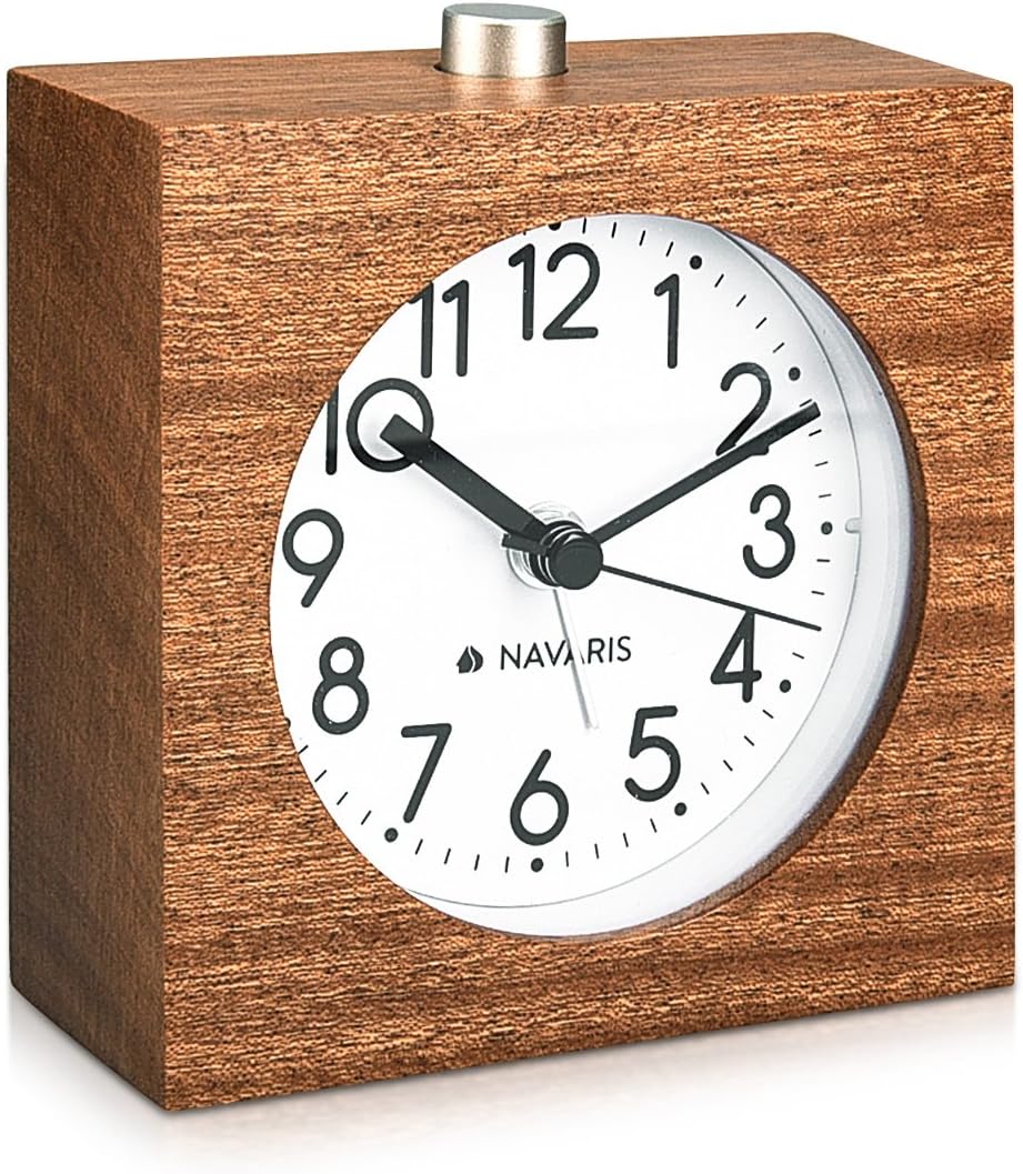 Navaris Wood Analog Alarm Clock - Dark Brown