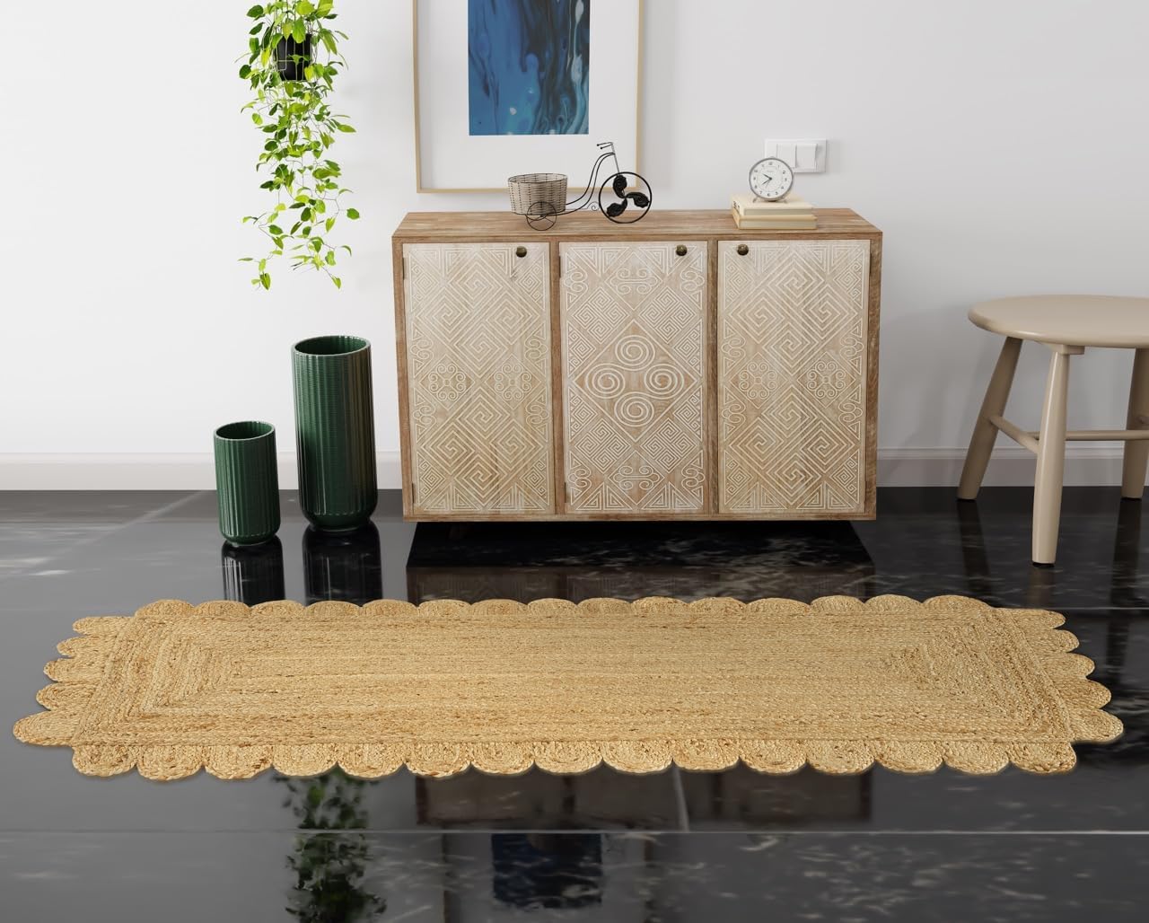 GRUHUM Scalloped Jute Runner Rug 26 x 10ft