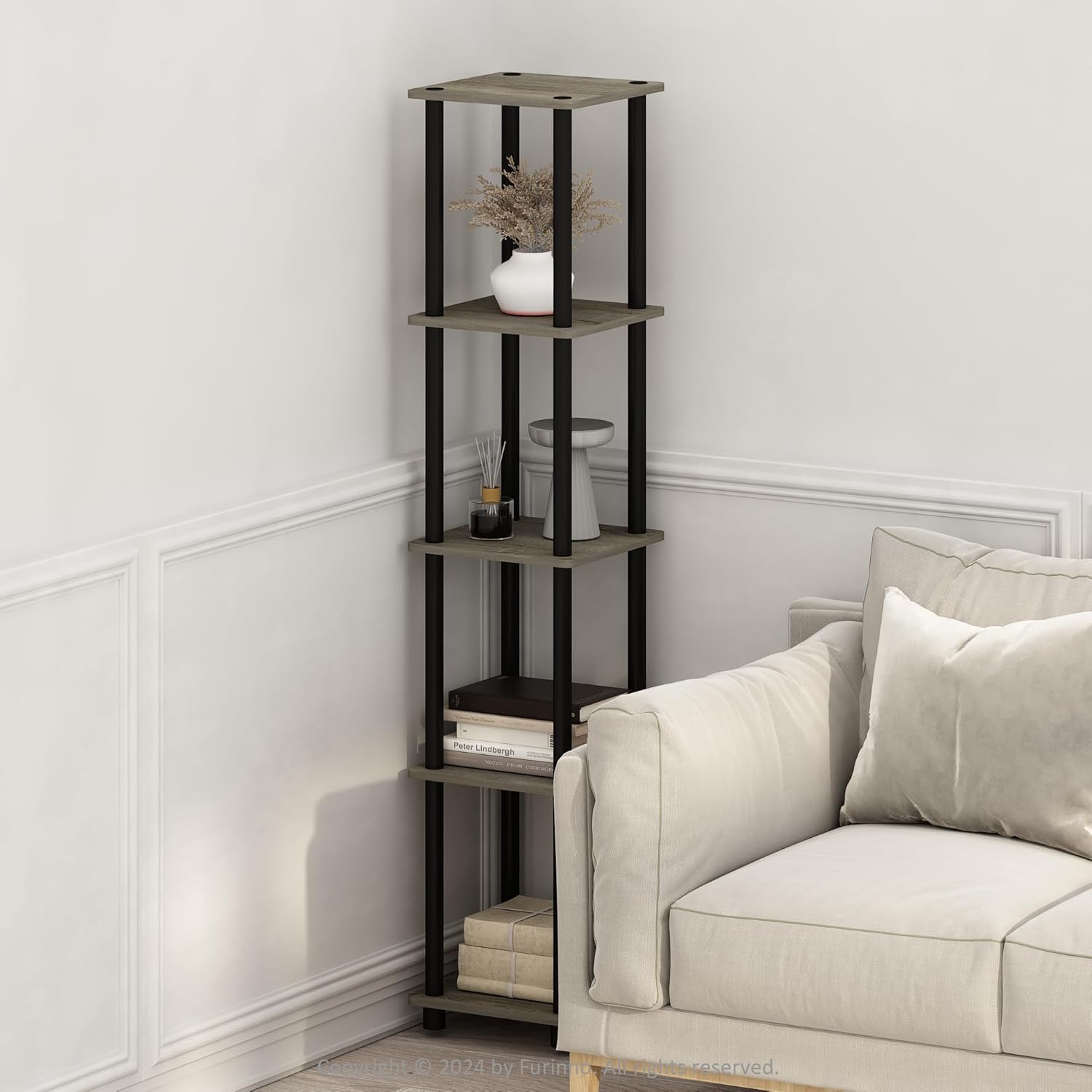 Furinno 5-Tier Corner Display Shelf with Rounded Edges