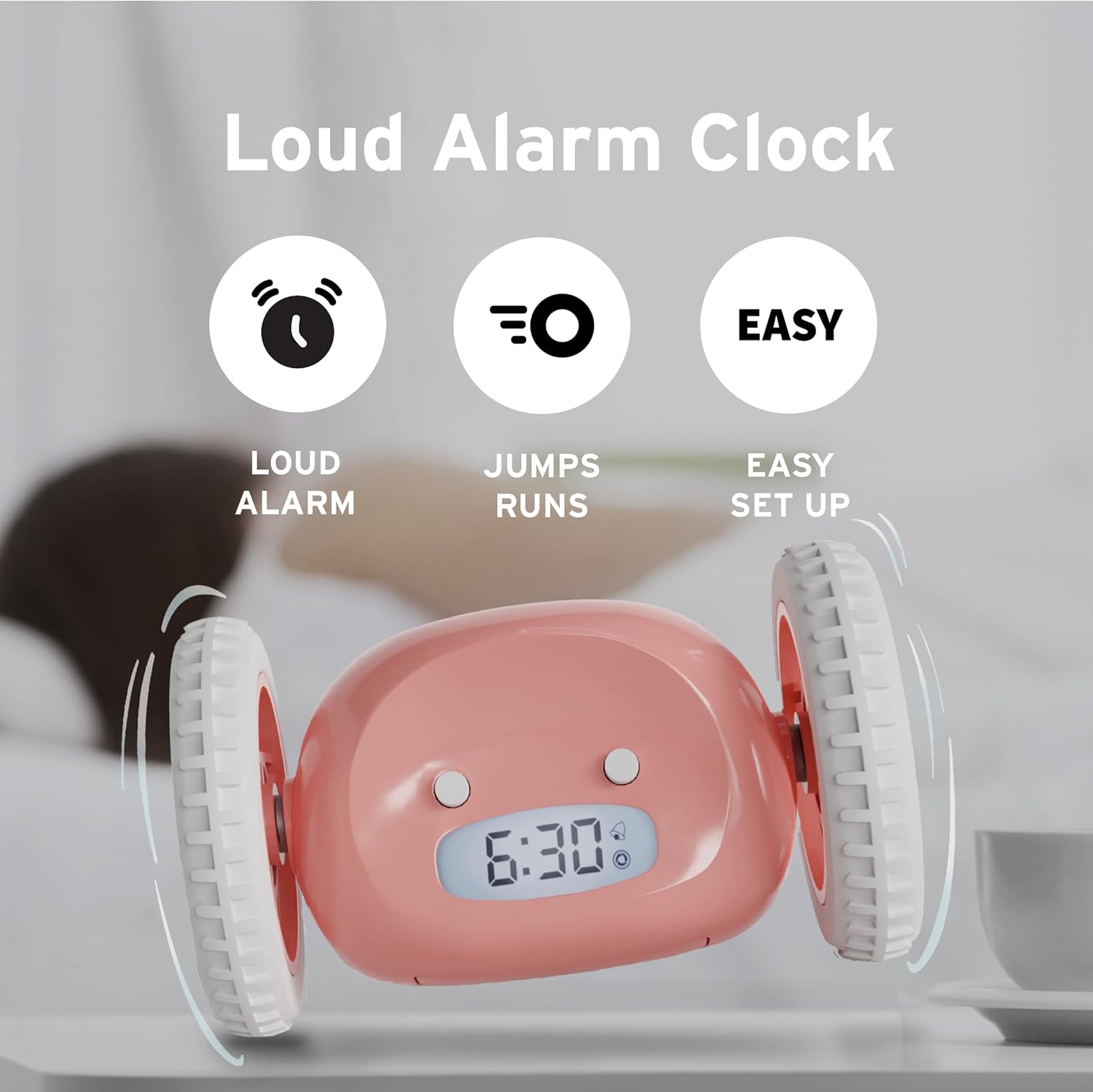 Extra Super Loud Alarm Clock with Rolling Wheels