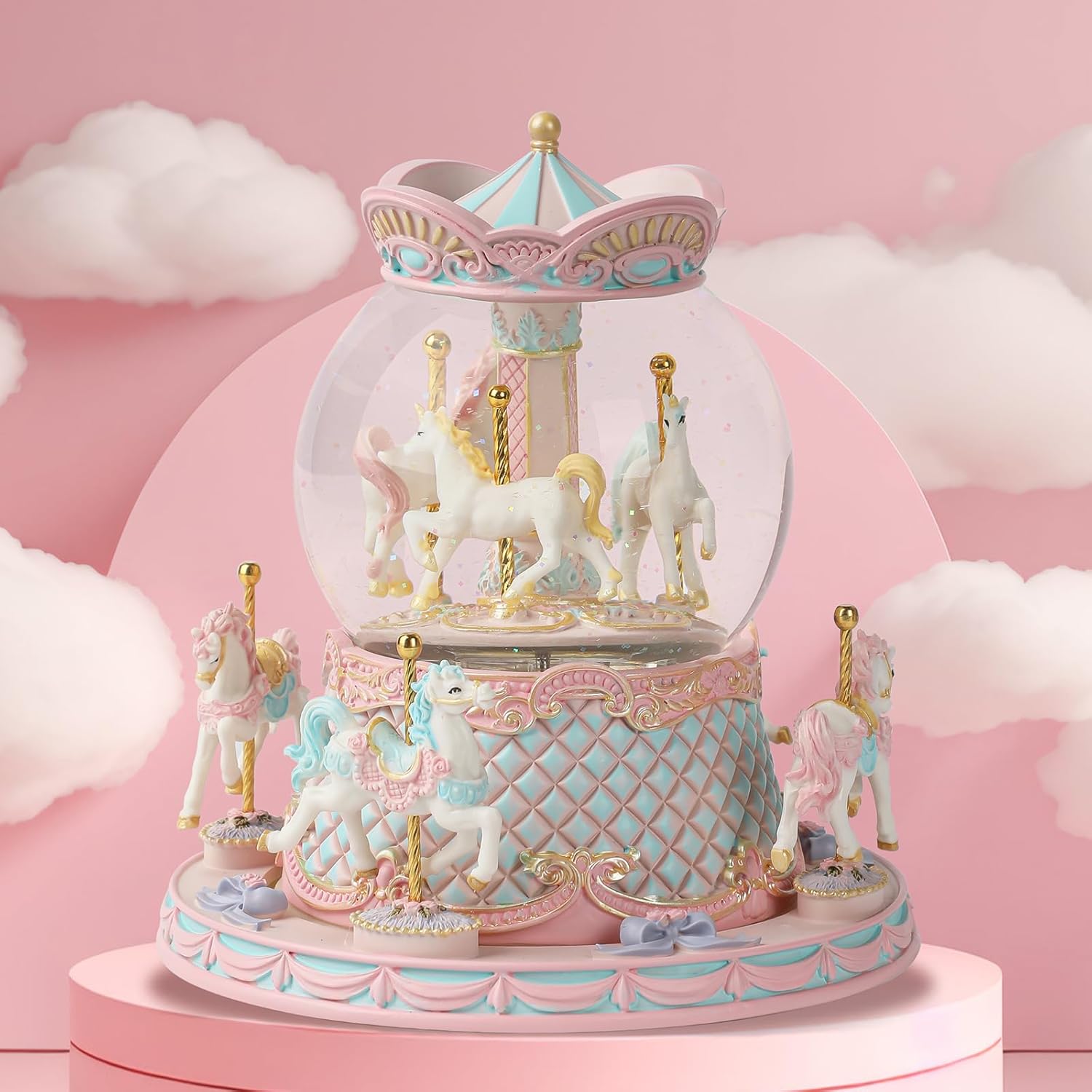 Love for You Gift Wrapped Music Box Unicorn Carousel
