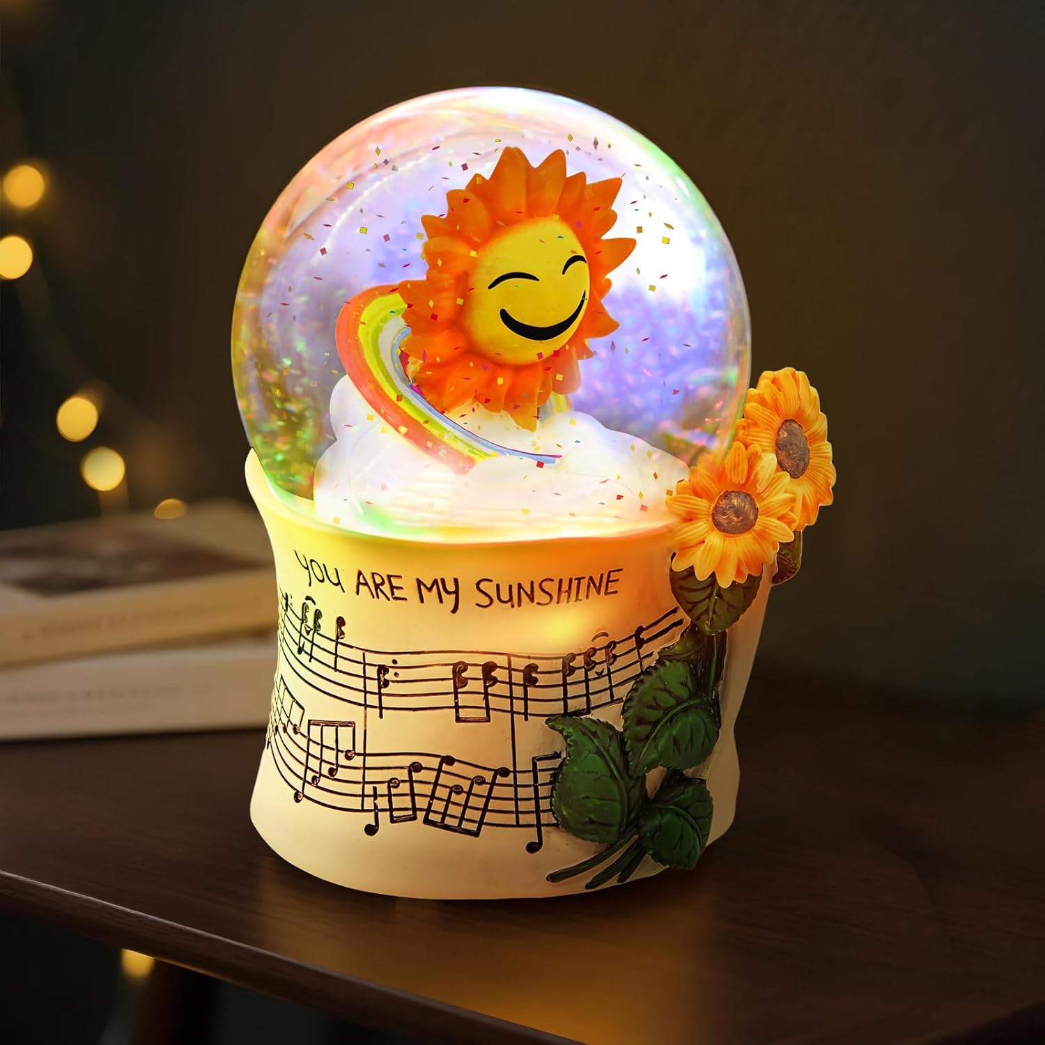 Sunflower Music Box with Light and Snow Globe
