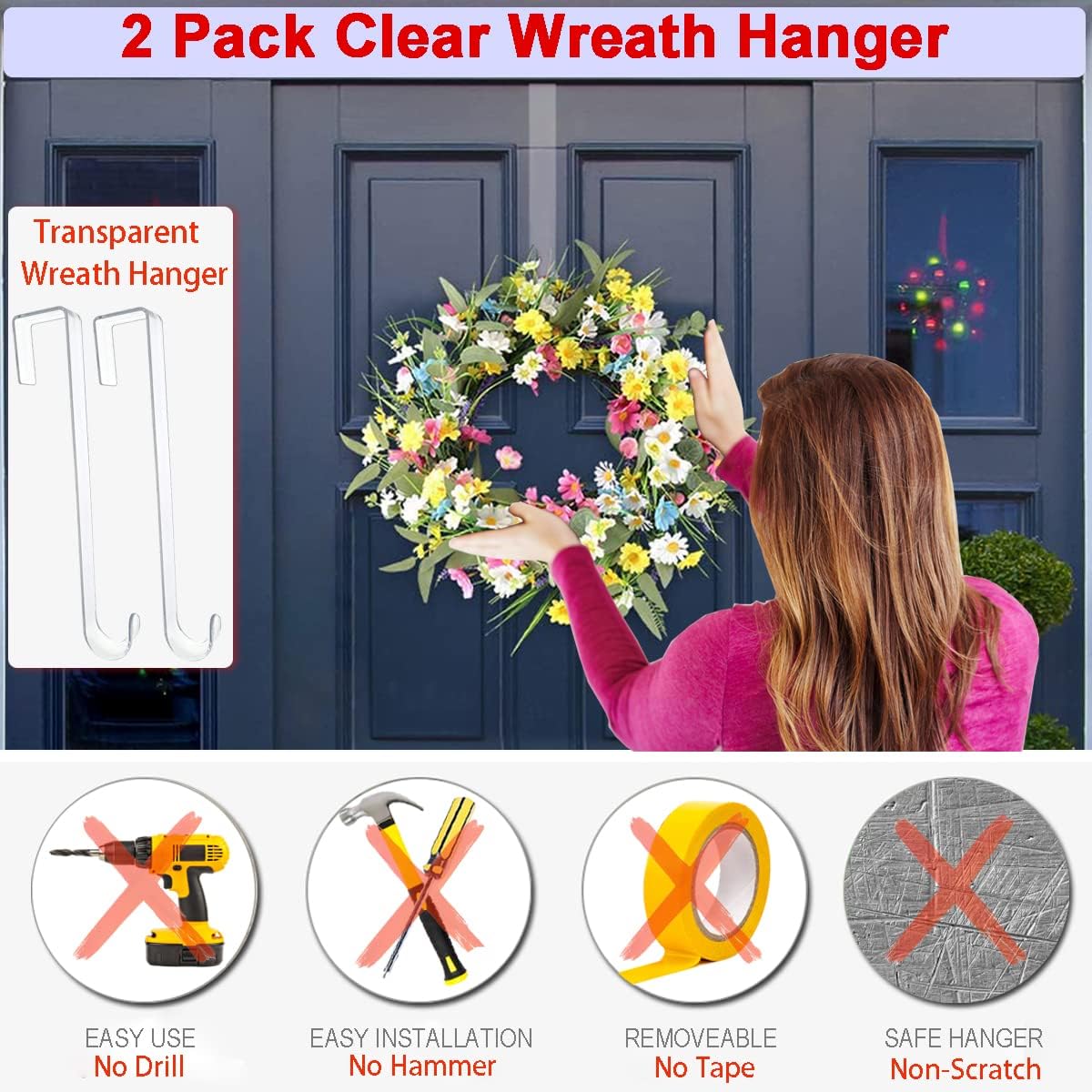 Clear Wreath Hangers 12 Inch 2 Pack Front Door Hooks