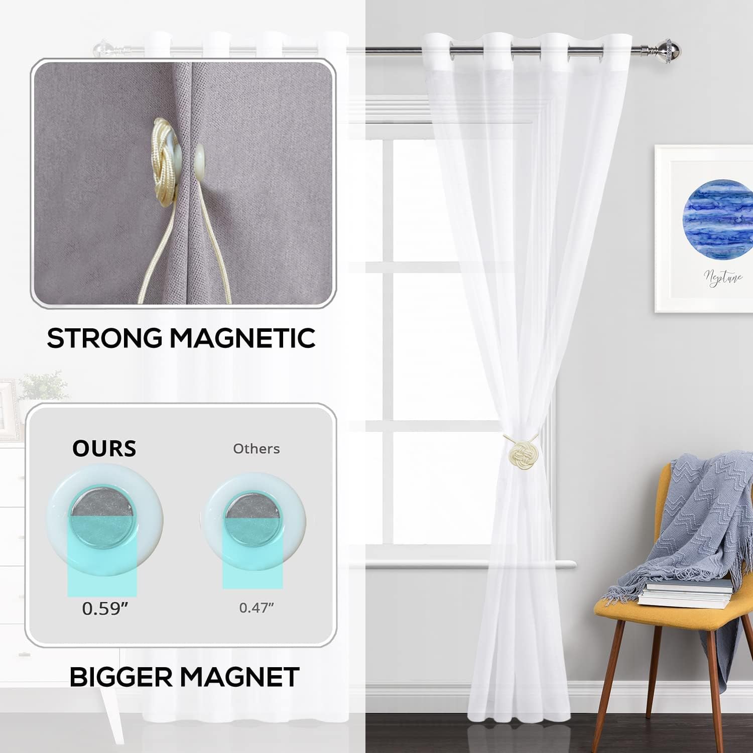 HIASTRA Strong Magnetic Curtain Tiebacks 4 Pack