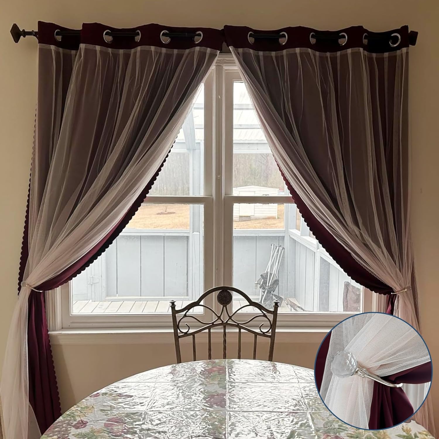 Silver Wall Mounted Curtain Holders with Crystal Ball