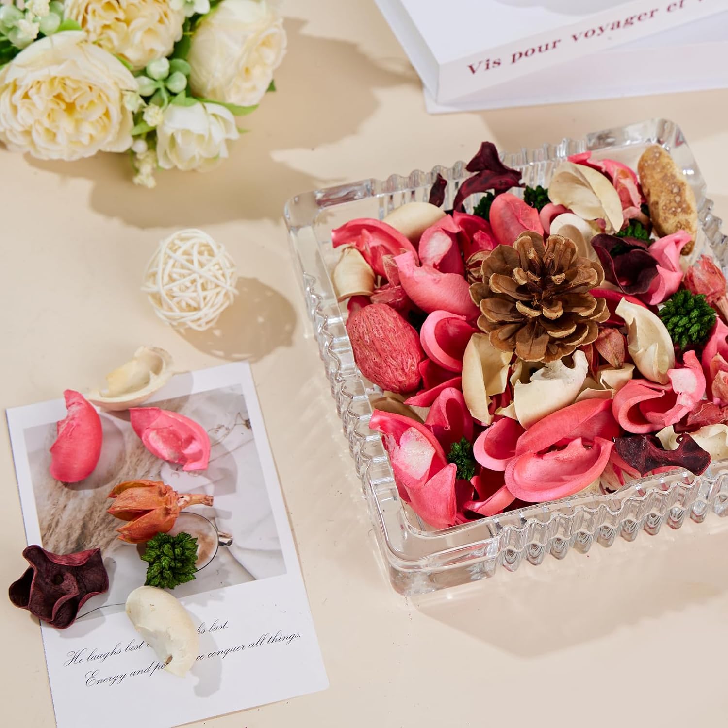 Pretysnow Rose Scented Potpourri Bowl Decor