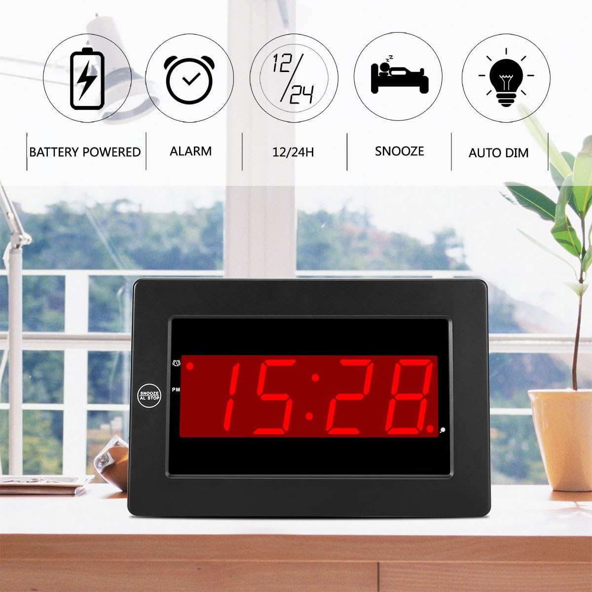 Timegyro Digital Wall Clock with LED Display and Alarm