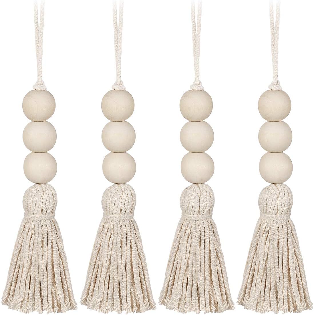 Farmhouse Wood Bead Tassel Garland