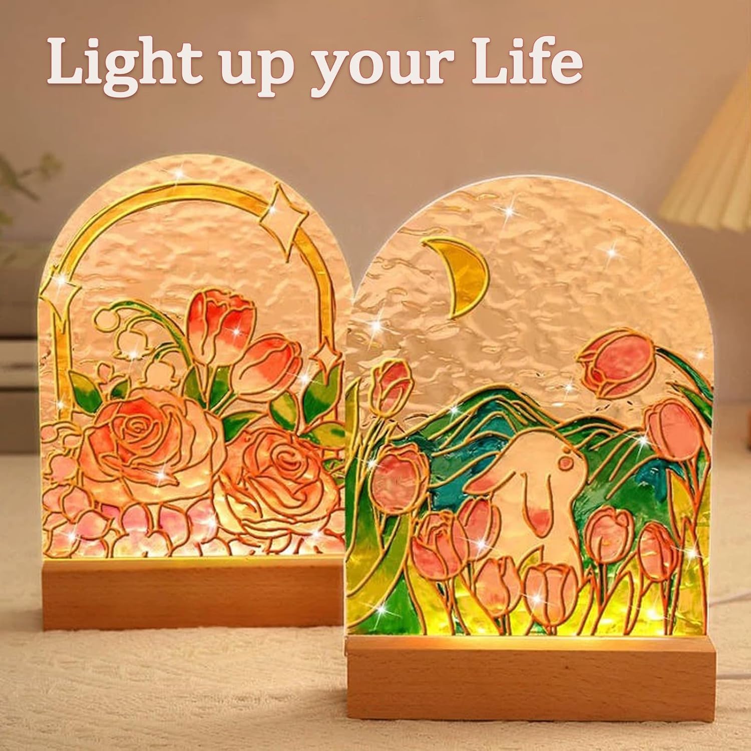 2 Pcs 6 Inch Wooden LED Display Pedestal with USB Switch