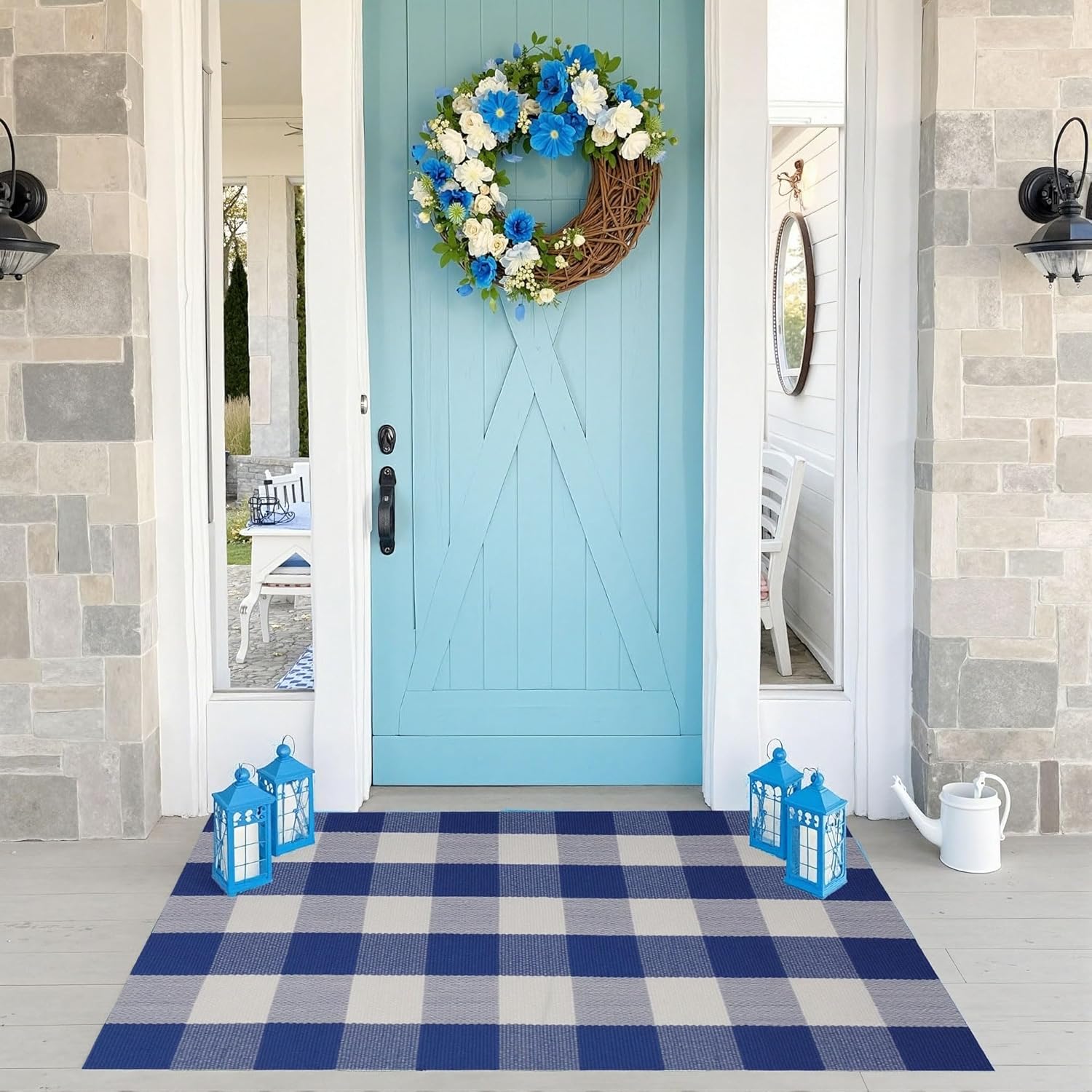 Wayye Buffalo Plaid Area Rug 275 x 43 Blue and White