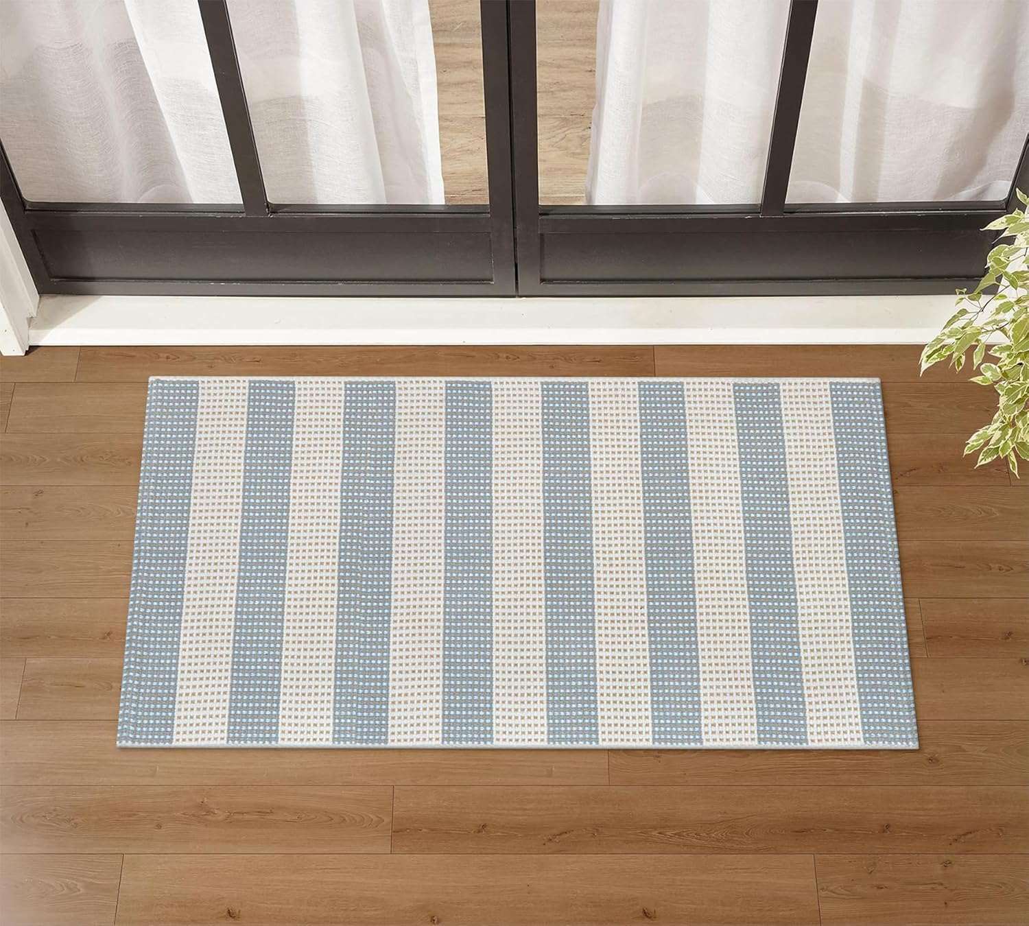 LEEVAN Blue White Striped Porch Rug 24x51