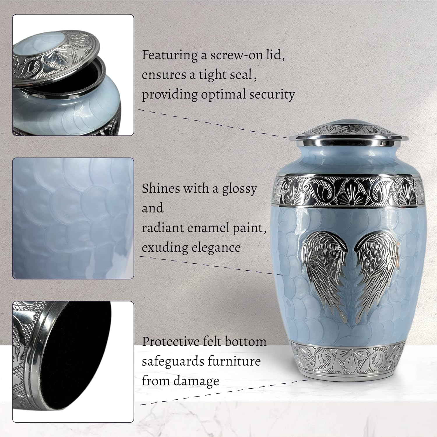 Cremation Urn with Angel Wings Design Sky Blue