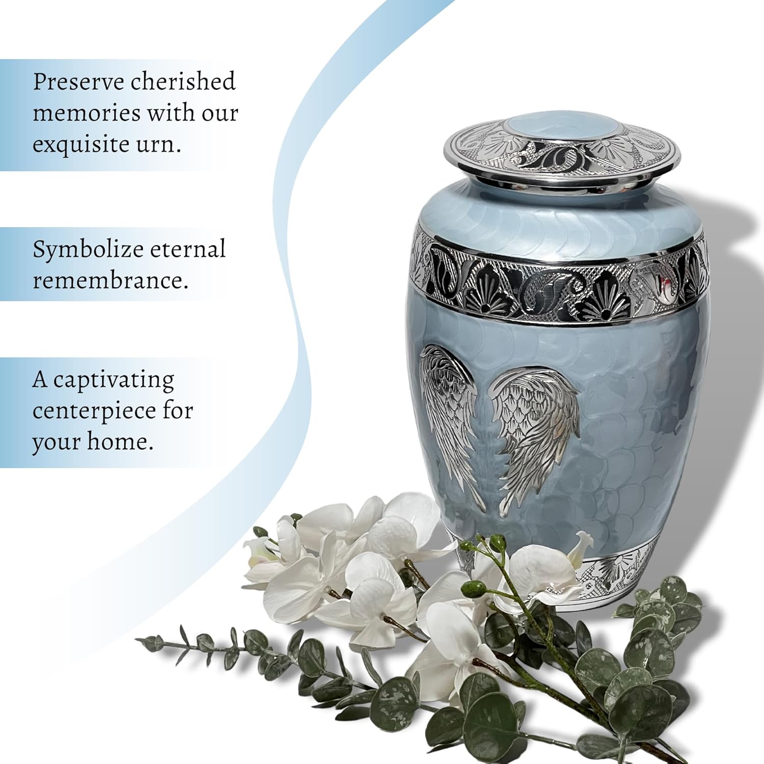 Cremation Urn with Angel Wings Design Sky Blue