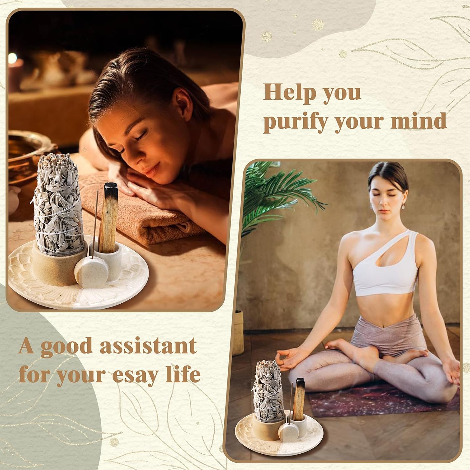4 In 1 Incense Holder Ceramic Ash Catcher for Yoga and Meditation