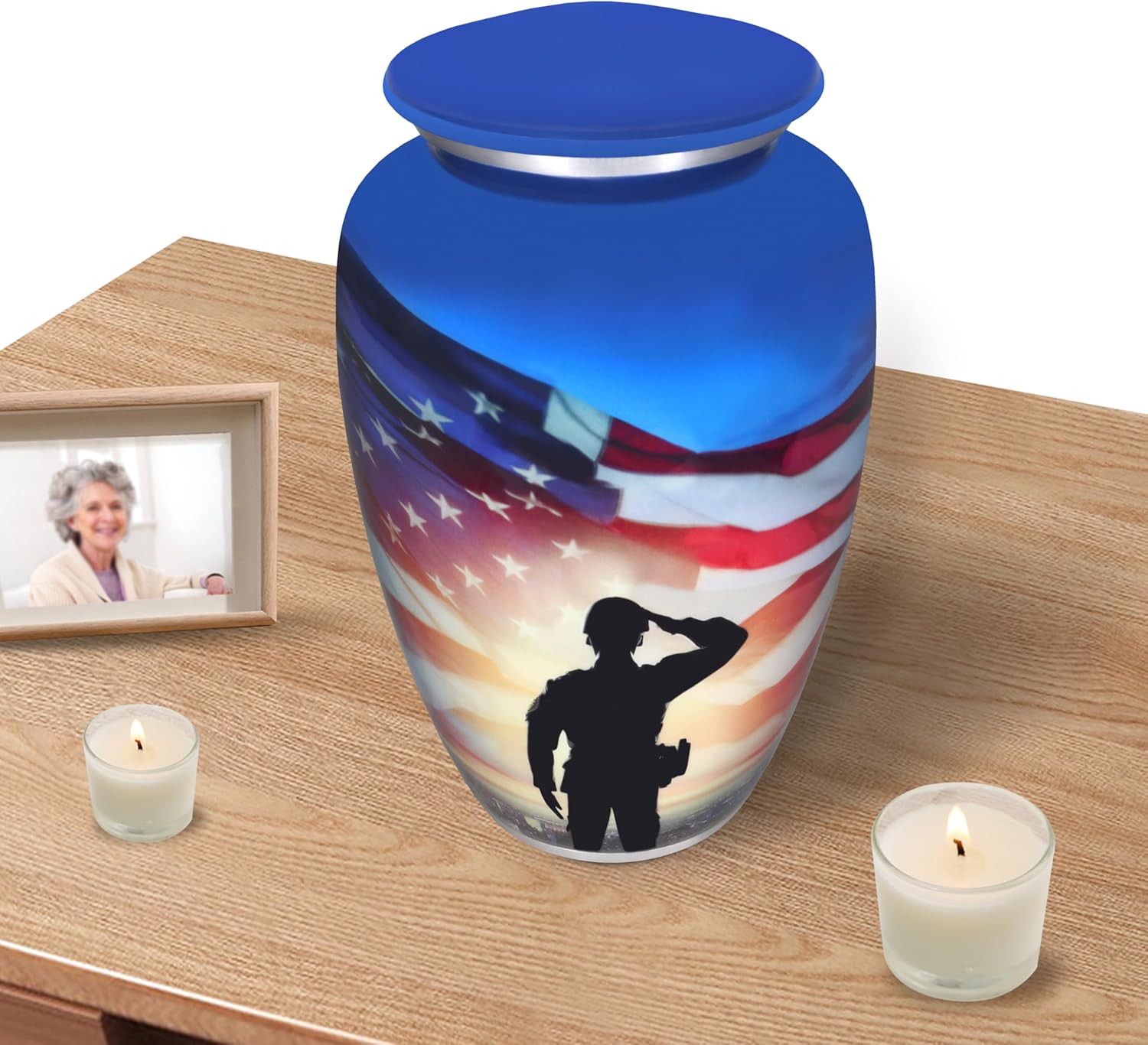 Patriotic Cremation Urn with Soldiers Salute Design