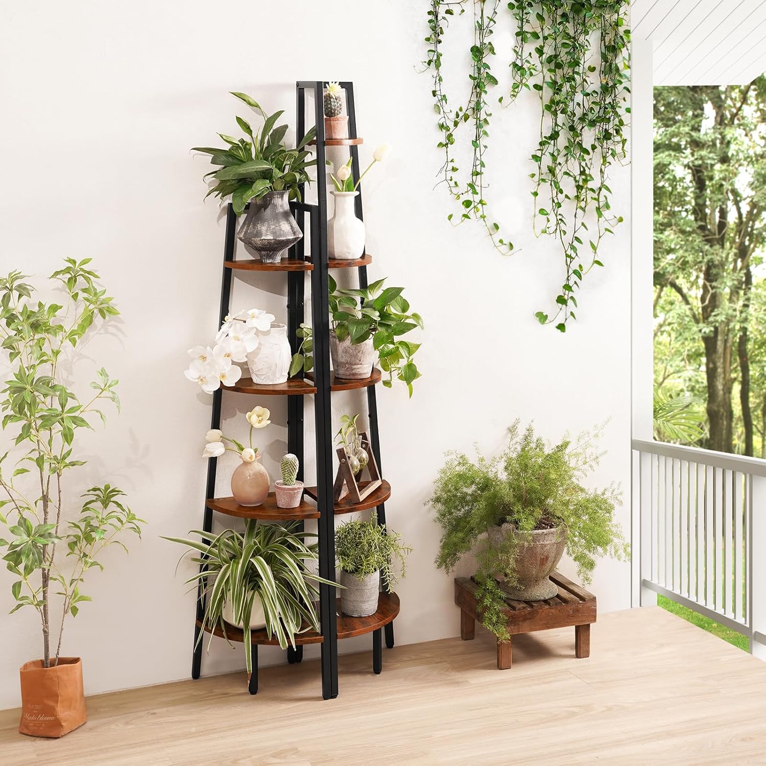 Yoobure 4-Tier Corner Bookshelf with Metal Frame