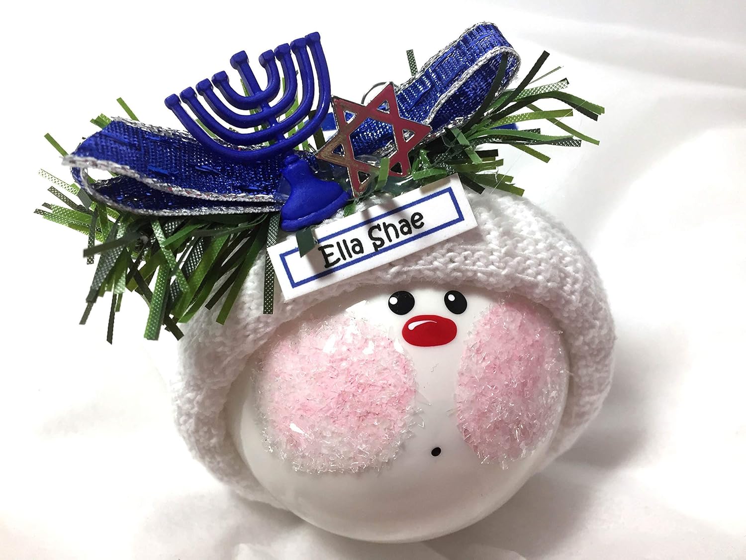 Handmade Hanukkah Glass Ornament Blue Menorah Star
