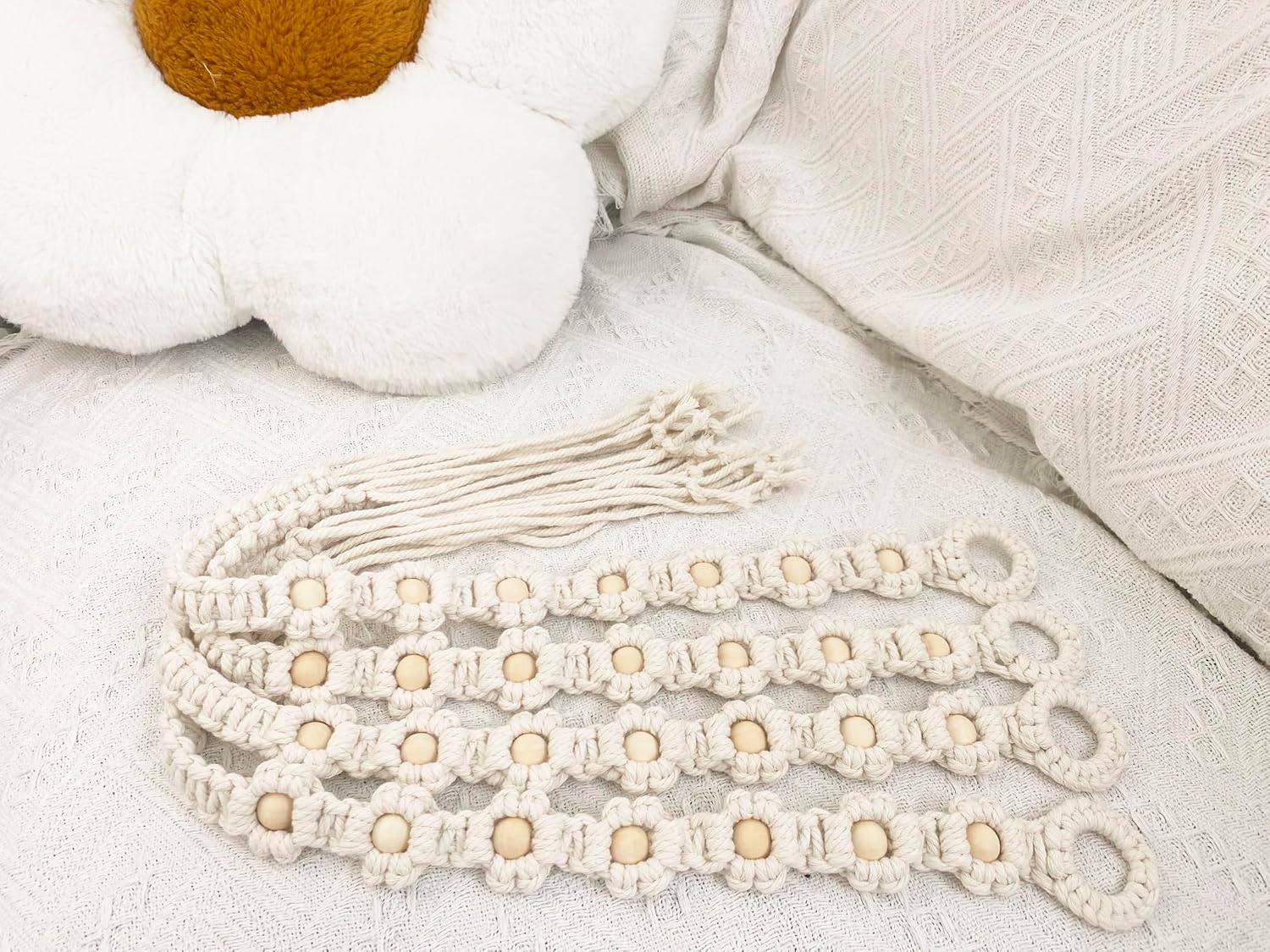 Winterdemoon Wood Bead Curtain Tiebacks 4 Pcs Boho Style