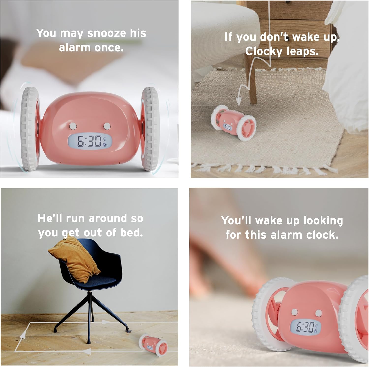 Extra Super Loud Alarm Clock with Rolling Wheels