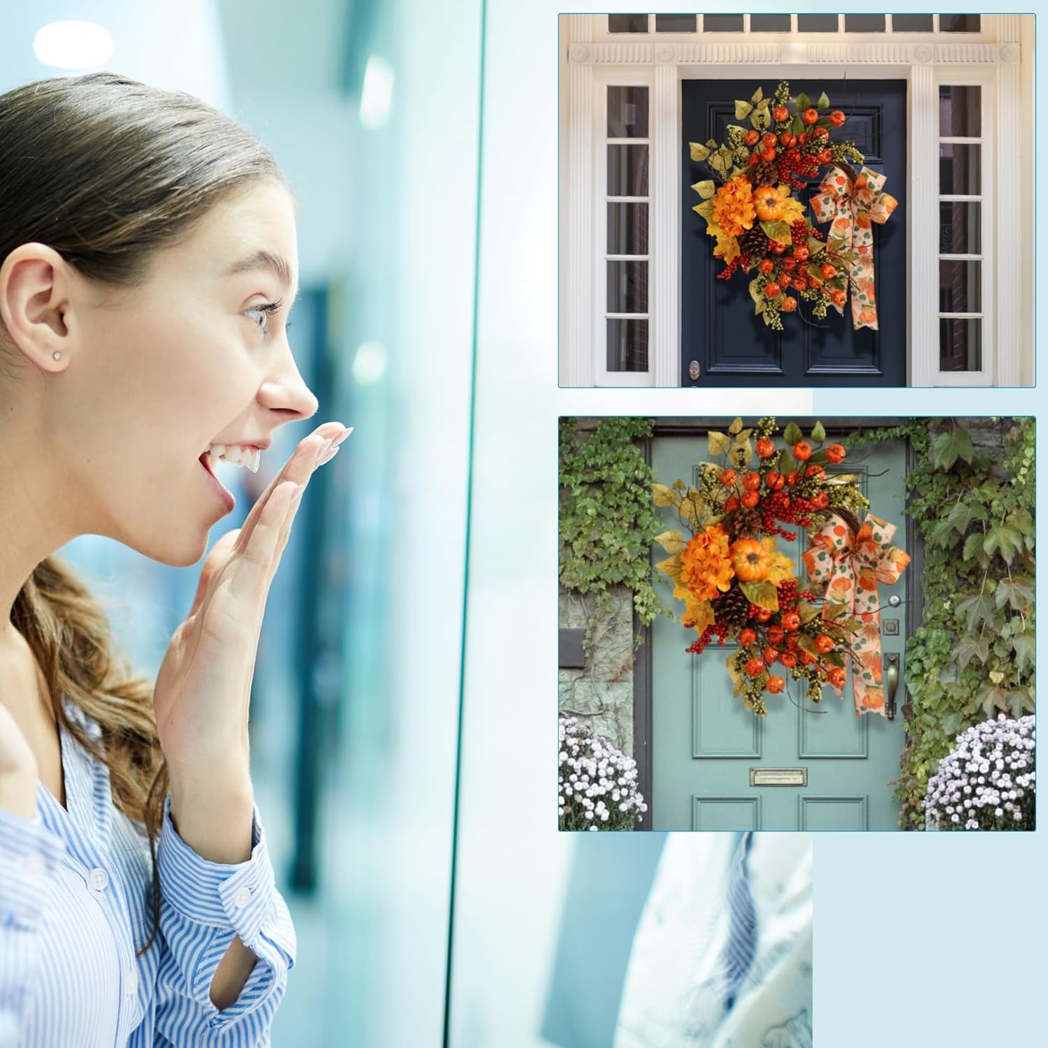 22 Inch Fall Artificial Wreath with Pumpkins and Berries