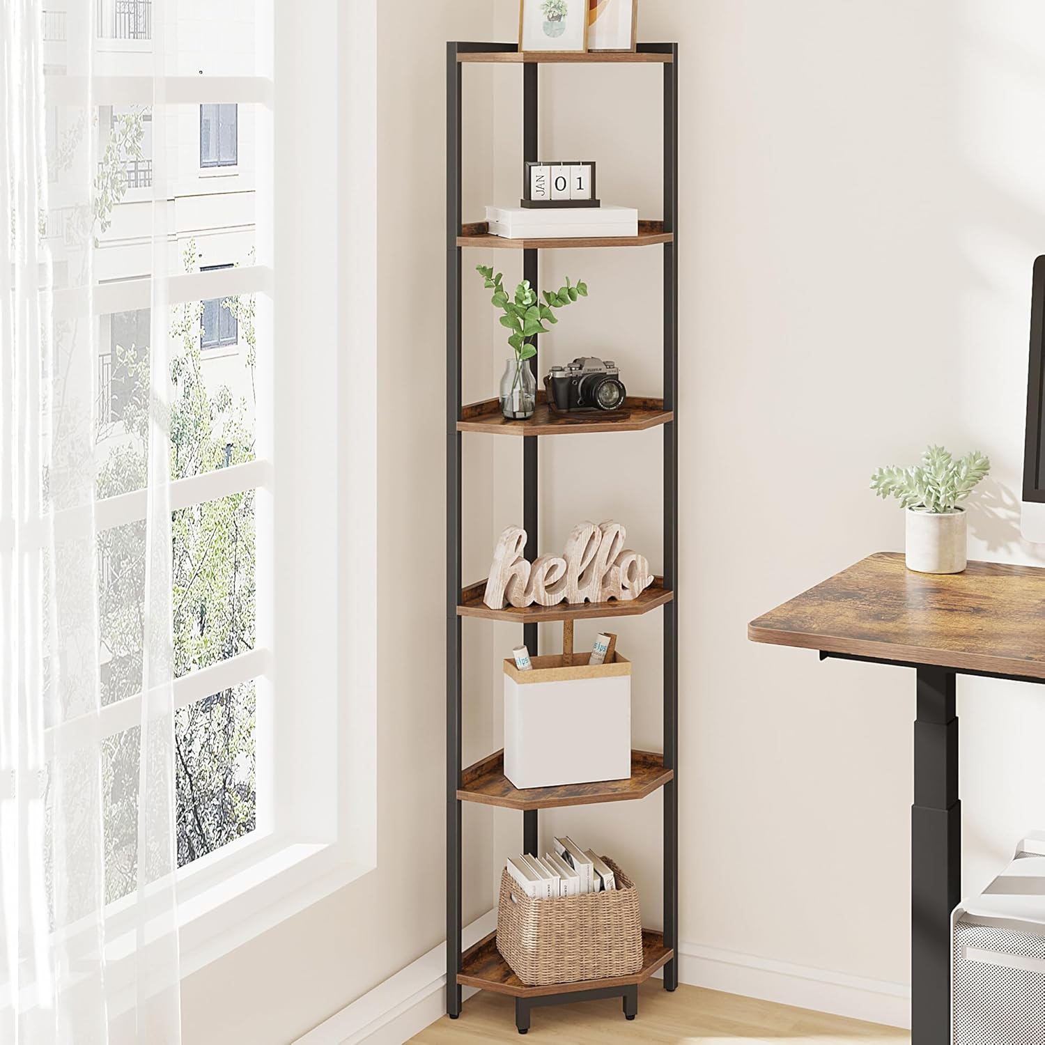 6-Tier Corner Shelf Stand with Metal Frame