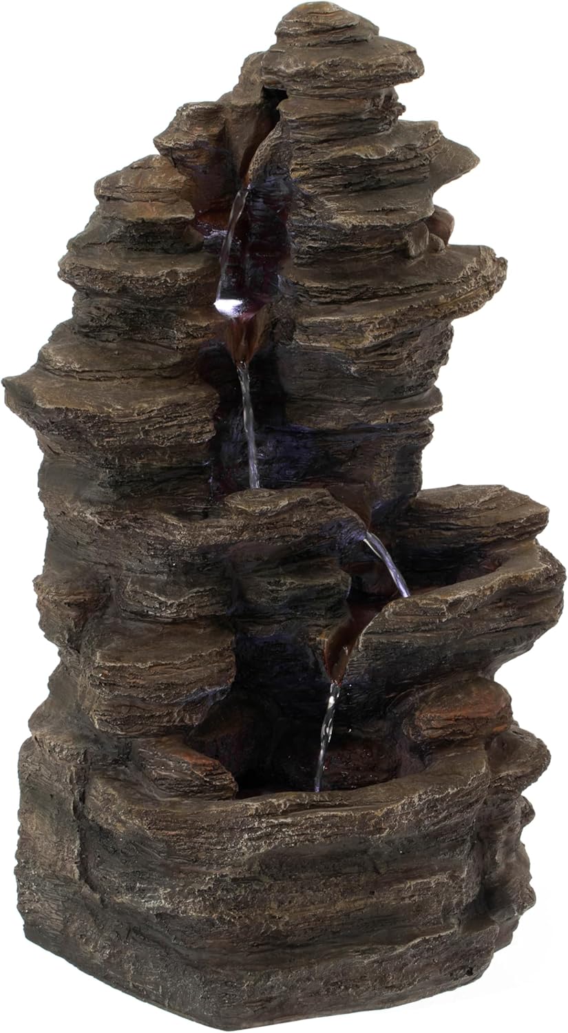 Cascading Electric 4-Tier Rock Water Fountain with LED Lights 24 Inch