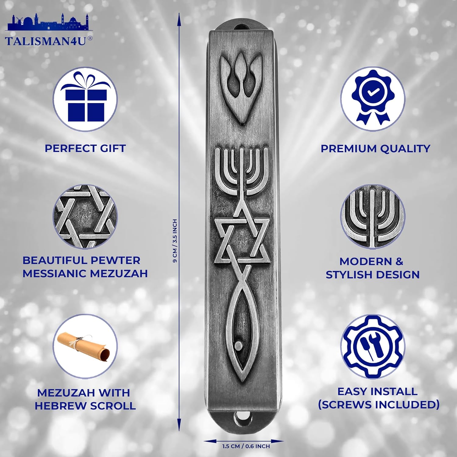 Set of 2 Pewter Mezuzah with Scroll for Door