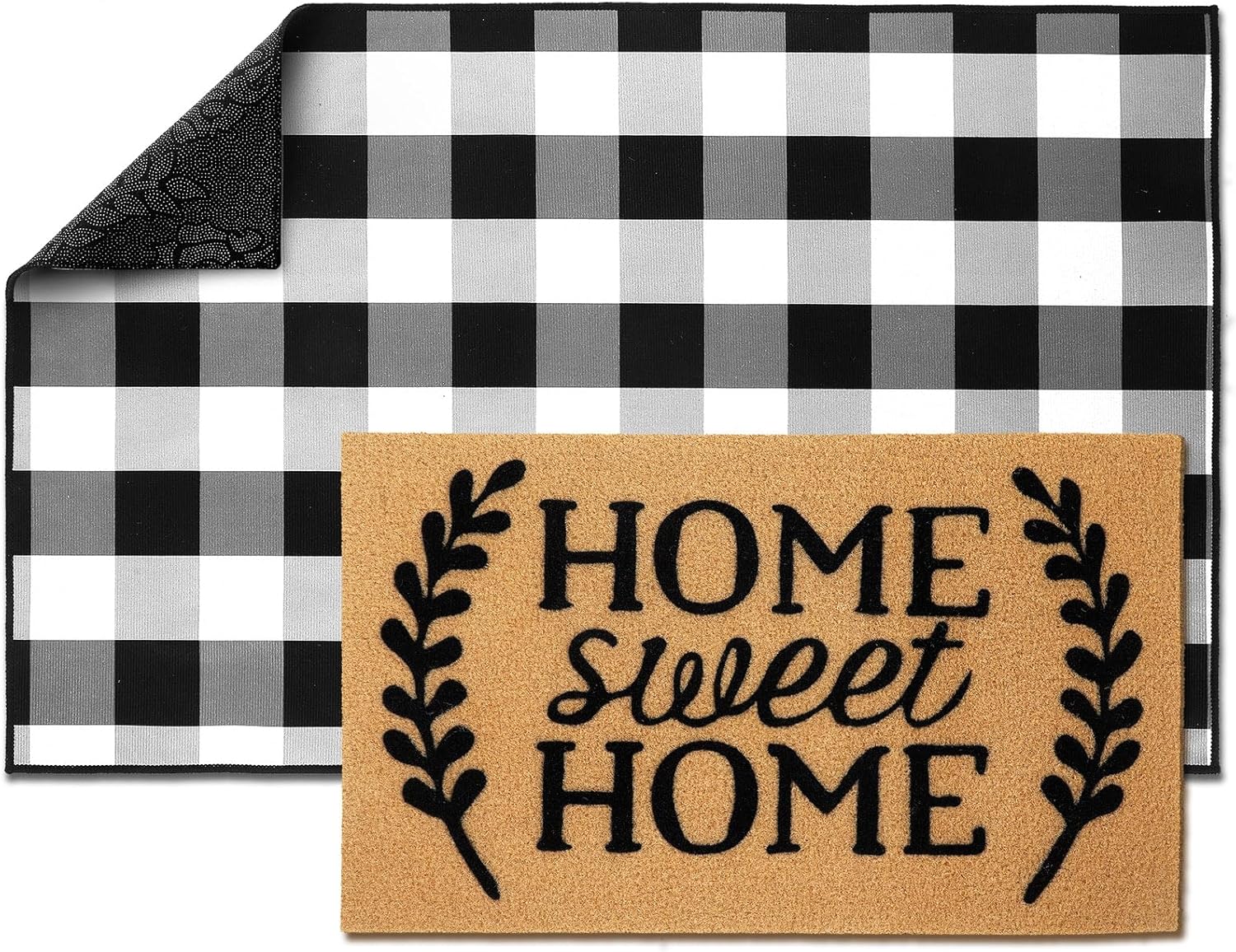 2 Pcs Buffalo Plaid Door Mat Front Porch Rug Coir Imitation