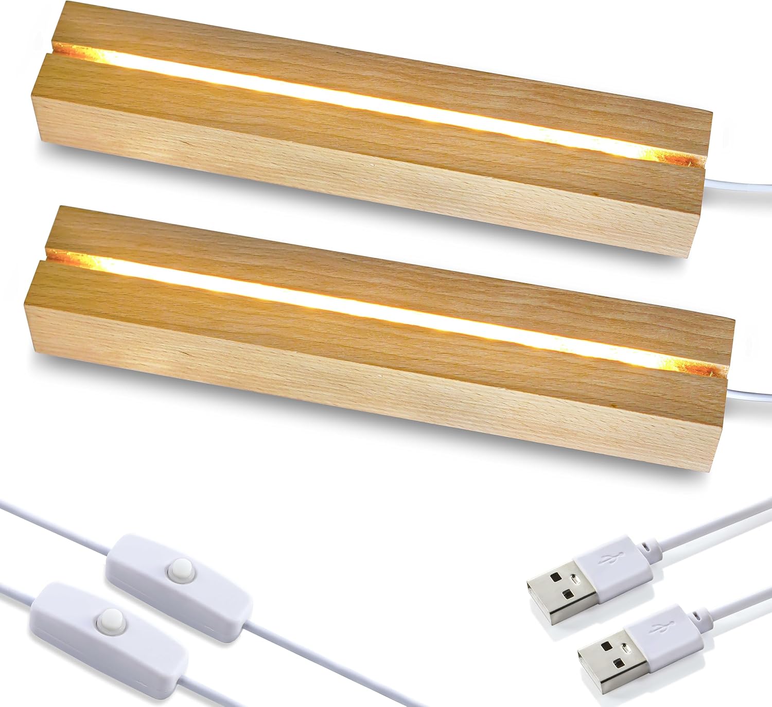 ZEERSHEE 2 Pcs Wooden LED Light Pedestal with USB Switch